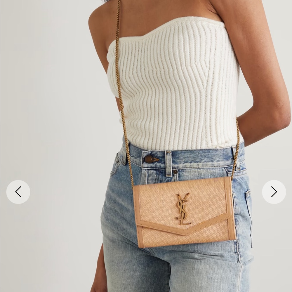Saint Laurent Uptown Chain Wallet in Micro Raffia